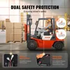 A forklift is shown in a warehouse setting, with a driver operating it. The image highlights safety features. Náhľad obrázku produktu