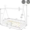 A diagram showing the dimensions of a white Tipi-style children's bed. Produktbild-Vorschau