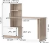 A diagram showing the dimensions of a desk with attached shelving and drawers. Anteprima dell’immagine prodotto