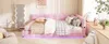 A pink daybed with ambient lighting in a bedroom setting, decorated with pillows and stuffed toys. Podgląd zdjęcia produktu