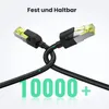Close-up of two connected Ethernet cables, with text overlay and a large number. Produktbild-Vorschau