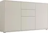 A modern, minimalist sideboard with three drawers and two doors, presented against a plain white background. Produktbild-Vorschau