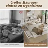 A split image comparing a messy bedroom with a tidy bedroom featuring a bed with storage. Produktbild-Vorschau