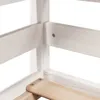 Close-up view of the corner joint of a white wooden bed frame, showing how the pieces are connected with screws. Náhled obrázku produktu