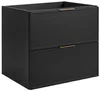 A black bathroom vanity cabinet with two drawers and gold handles, shown from a slightly angled front view against a white background. Anteprima dell’immagine prodotto