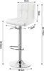 A white bar stool with dimensions indicated by arrows and text. Produktbild-Vorschau