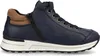 A side view of a blue high-top sneaker with brown accents. Anteprima dell’immagine prodotto