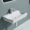 A white ceramic sink with a modern faucet mounted on a light gray wall. Produktbild-Vorschau