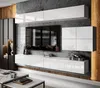 A modern living room with a wall-mounted entertainment unit and television. Produktbild-Vorschau