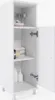 A white bathroom cabinet with its door open, showing shelves with toiletries and towels. Produktbild-Vorschau