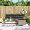 Gartensofa in L-Form mit Tisch und Kissen Hellgrau Poly Produktbild-Vorschau 3
