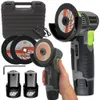 A set of tools including a mini angle grinder, batteries, charger, cutting discs, and a case. Produktbild-Vorschau