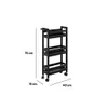 A black three-tiered rolling cart with dimensions indicated. Produktbild-Vorschau