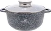 A speckled gray pot with a clear glass lid and silver accents, set against a white background. Produktbild-Vorschau