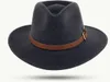 A dark gray felt hat with a brown leather band and buckle. Produktbild-Vorschau