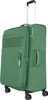 A green suitcase standing upright on a white background. Produktbild-Vorschau