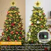 A split image showing two decorated Christmas trees with lights and ornaments. The right side shows a close-up of the control unit for the lights. Produktbild-Vorschau