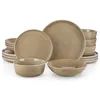 A set of stoneware dishes, including plates and bowls, arranged in stacks and individually. Náhled obrázku produktu