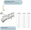 A diagram showing a curtain rod with rings and a size chart for different rod lengths and the number of rings needed. Produktbild-Vorschau