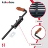 A product image showcasing a black metal bolt latch with a wooden handle, along with close-up views and descriptive text. Náhled obrázku produktu