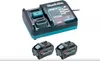 A Makita battery charger with two batteries shown against a white background. Voir les images du produit