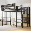 A loft bed with a desk area underneath, set up in a bright room. Podgląd zdjęcia produktu