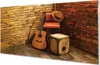 Glasbilder 120x60 Wandkunst Gitarre Hut Stuhl Produktbild-Vorschau 1