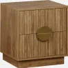 A wooden nightstand with two drawers and a gold circular handle. Produktbild-Vorschau