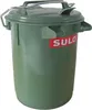 A green plastic trash can with a lid and handle, against a white background. Produktbild-Vorschau