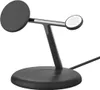 A black wireless charging stand for a phone and a watch. Produktbild-Vorschau