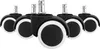 A group of five black and white office chair casters with silver stems. Náhled obrázku produktu