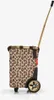 A leopard print shopping trolley with a gold handle and wheels, shown against a white background. Voir les images du produit