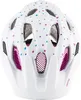 A top-down view of a white bicycle helmet with a colorful polka dot pattern. Anteprima dell’immagine prodotto