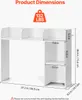 A diagram showing the dimensions of a white desk with shelves. Produktbild-Vorschau