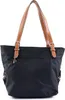 A black tote bag with brown leather straps against a white background. Náhled obrázku produktu
