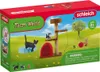 The image shows the packaging for a Schleich Farm World cat playset, featuring toy cats, a cat tree, and accessories on a grassy background. Anteprima dell’immagine prodotto