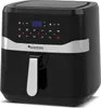 A black and silver air fryer is shown from a front-side angle against a white background. Produktbild-Vorschau