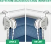 Two close-up views of a roller blind mechanism, showing left and right mounting options. Produktbild-Vorschau