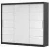 A modern sliding door wardrobe with a black frame and white doors, presented against a white background. Produktbild-Vorschau