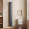 A bathroom with a radiator and toilet. Voir les images du produit