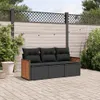 vidaXL 3-tlg. Garten-Sofagarnitur mit Kissen Schwarz Poly Produktbild-Vorschau 2