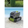 A robotic pool cleaner sits on the edge of a swimming pool. Produktbild-Vorschau