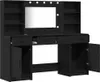 A black vanity table with a mirror and LED lights, featuring shelves and drawers. Náhled obrázku produktu