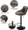 A collage of images showing a brown velvet bar stool with close-ups of its features. Voir les images du produit
