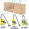 A collage showing a vacuum cleaner bag with air flow graphics and three different models of Kärcher vacuum cleaners. Produktbild-Vorschau