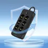 A black power strip with multiple outlets is displayed on a pedestal against a blue and white background with a shield and arrow graphic. Produktbild-Vorschau