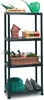 A black plastic shelving unit filled with gardening supplies. Náhled obrázku produktu