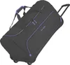 A black travel bag with purple accents and wheels, shown at an angle against a white background. Náhľad obrázku produktu