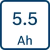 A square image with a dark blue border containing the text '5.5 Ah' in large, dark blue font. Anteprima dell’immagine prodotto