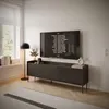 A modern living room with a TV stand and a TV displaying credits. Produktbild-Vorschau